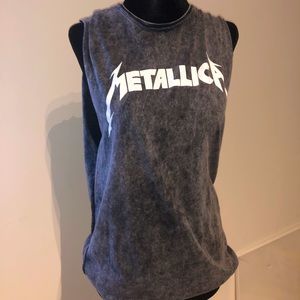 H&M Women’s Muscle Tee - Charcoal Gray with White Metallica Logo